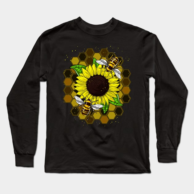 Sunflower Hippie Bees Long Sleeve T-Shirt by underheaven